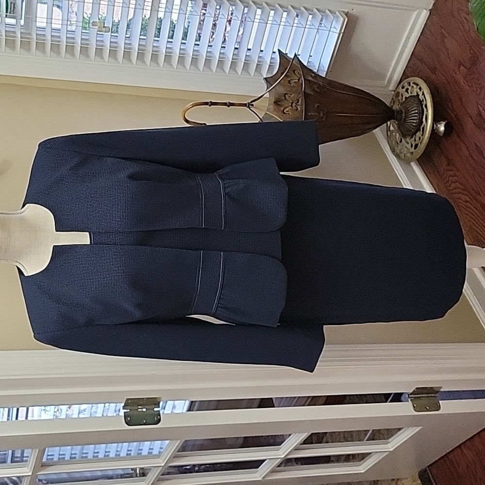 Liz Claiborne navy blue white mini dot 3pc suit straight skirt & jacket 8P EUC…